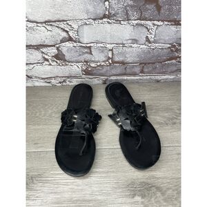 Vera Wang Lavender Label Black Leather Slides Thong Sandals Women Sz 36.5EU/6 US
